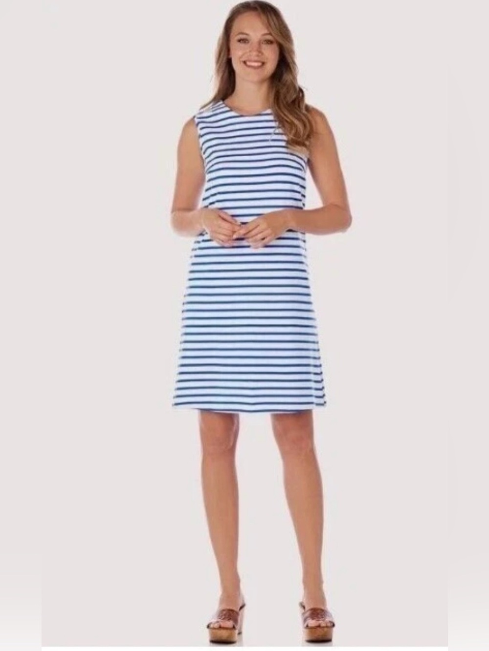 Jude Connally Maya Classic Stripe‎ Dress L Lace-up Back Silver Grommet Nautical